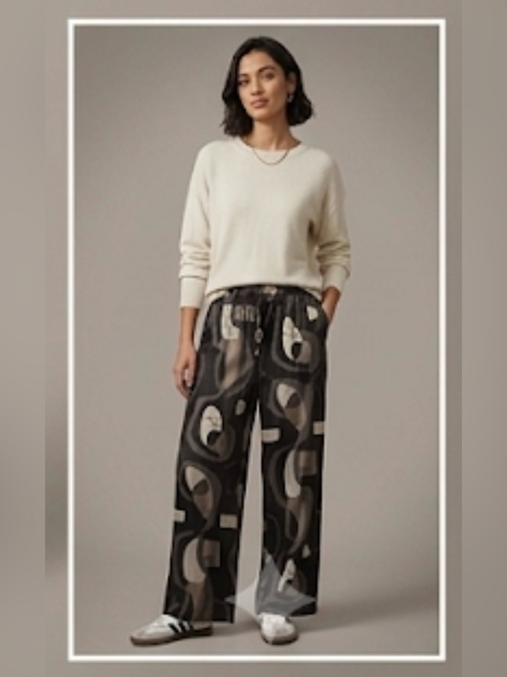 Adrianna Papell Black & Cream Wide-Leg Abstract Print Pants